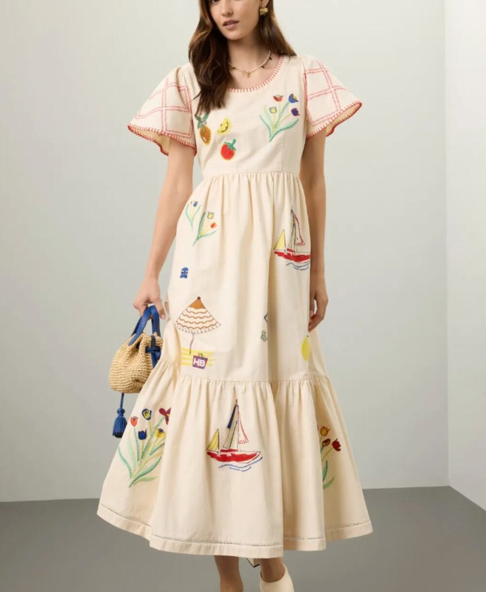 Hunter Bell White Mexican Embroidered Muumuu Midi Dress SIZE 4 Vacation $545